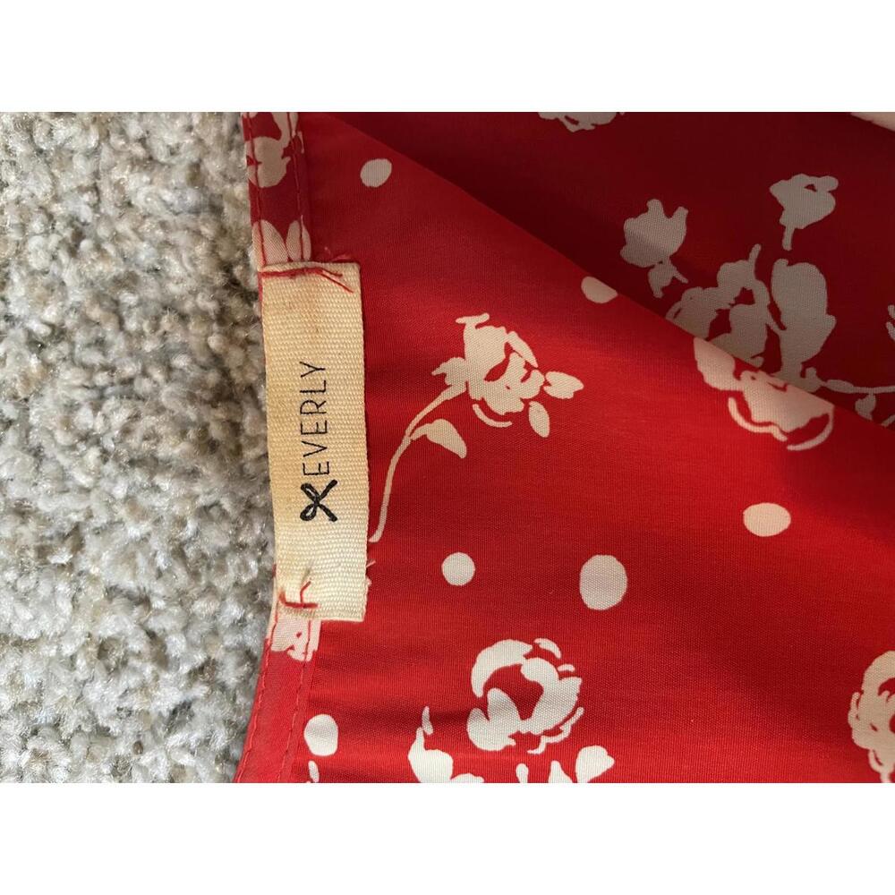 Everly | Anthropology Red Floral Dress Size L Made in USA - Picture 8 of 9